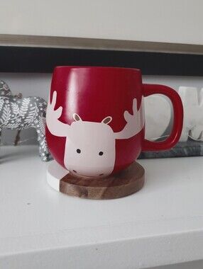 INDIGO Limited Edition Red + Beige Moose Round Ceramic Mug